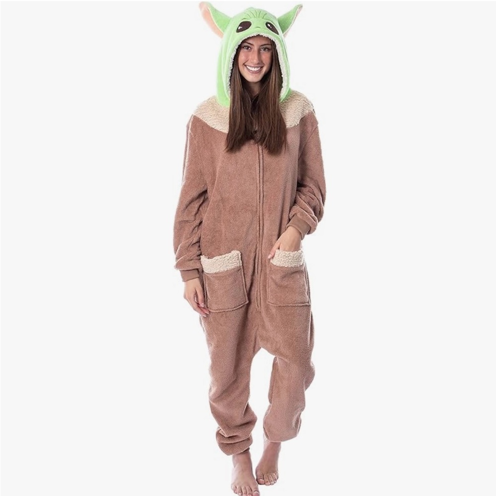 Baby Yoda Grogu Onesie Pajamas Fleece Hooded Cozy Loungewear